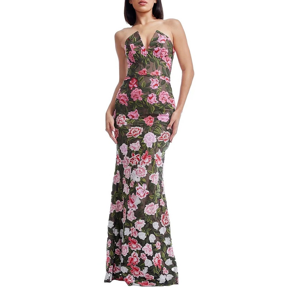 NWOT Dress the Population Fernanda v-neck strapless floral dress